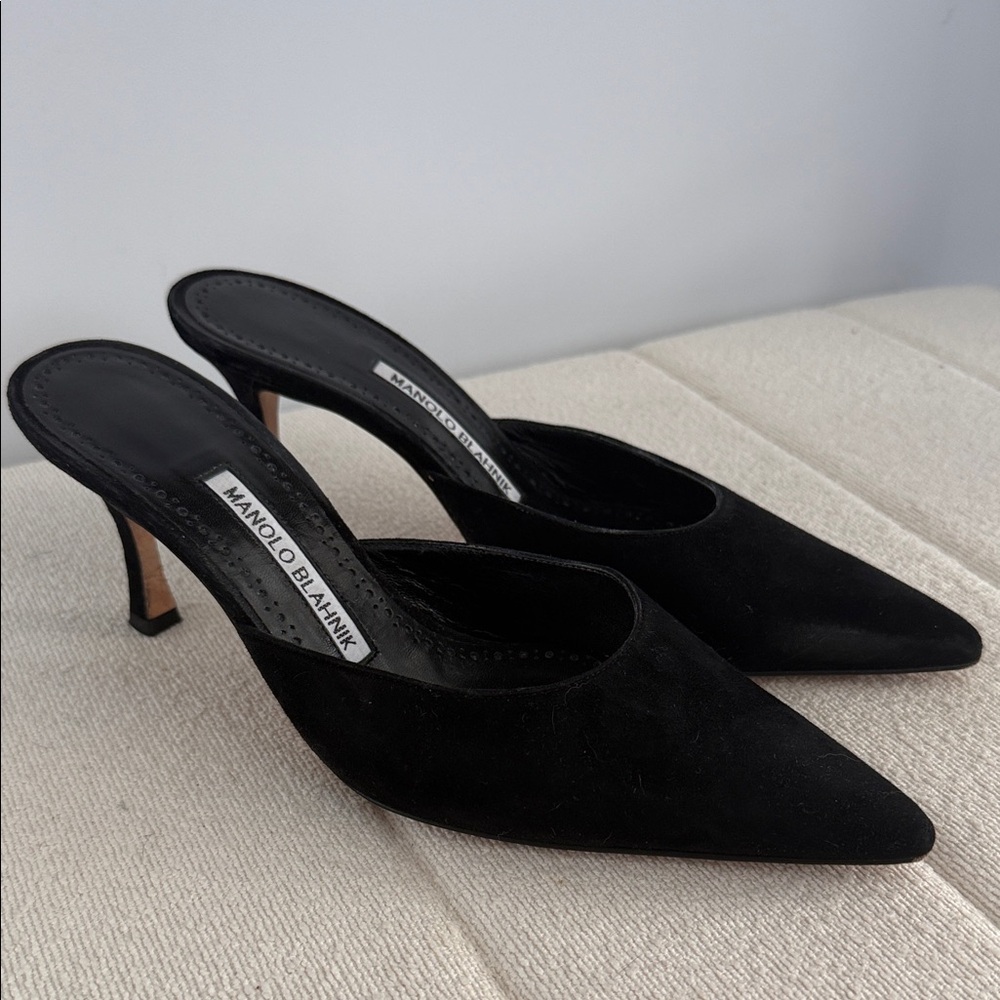 Manolo Blahnik Black Suede Mules